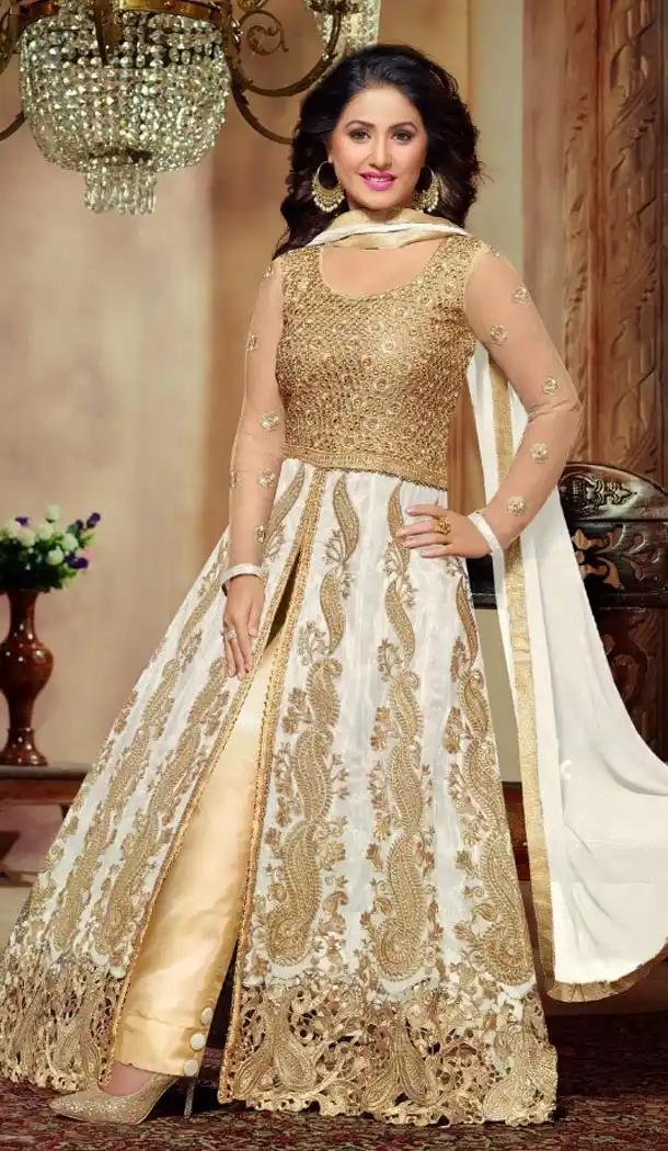 Akshara ! Narrow Pants Style Silk Salwar Kameez in White Color | FH387763475