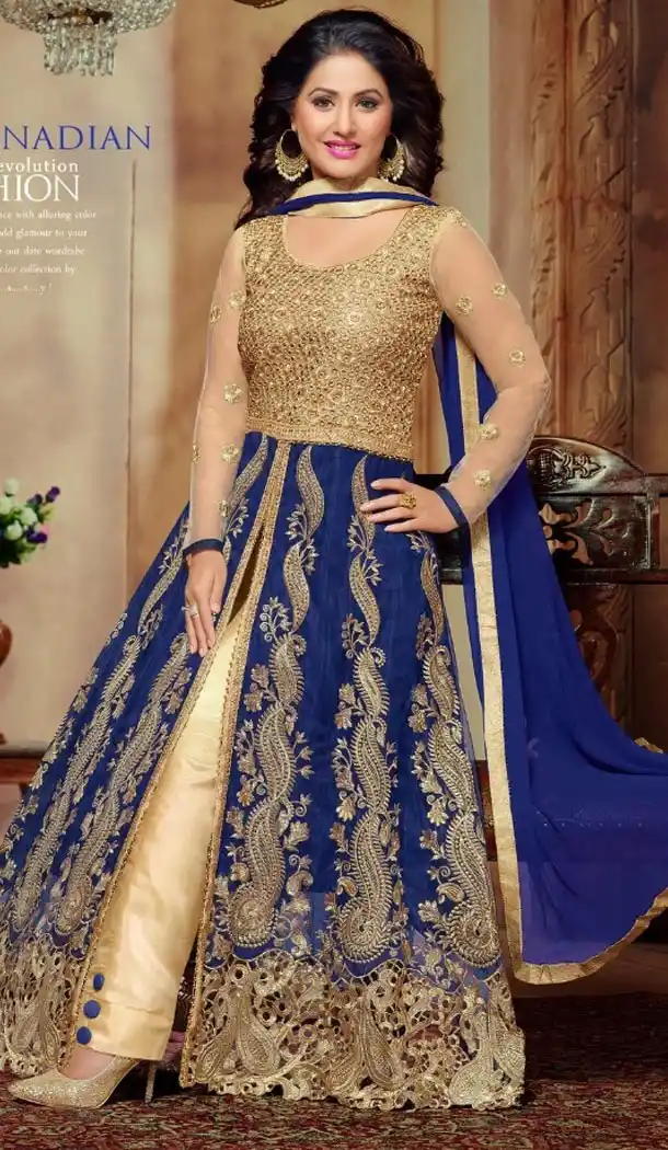 Akshara ! Narrow Pants Style Silk Salwar Kameez in Royal Blue Color | FH387763477