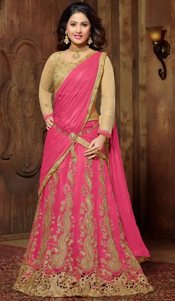 Akshara ! Narrow Pants Style Silk Salwar Kameez in Pink and Beige Color | FH387763478