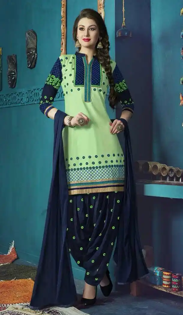 Punjabi Style Stitched Kameez with Cotton Mint Green Color | FH388363565