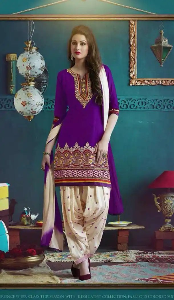 Punjabi Style Stitched Kameez with Cotton Purple Color | FH388363568