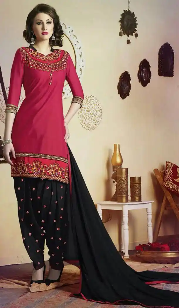 Punjabi Style Stitched Kameez with Cotton Deep Pink Color | FH388363569