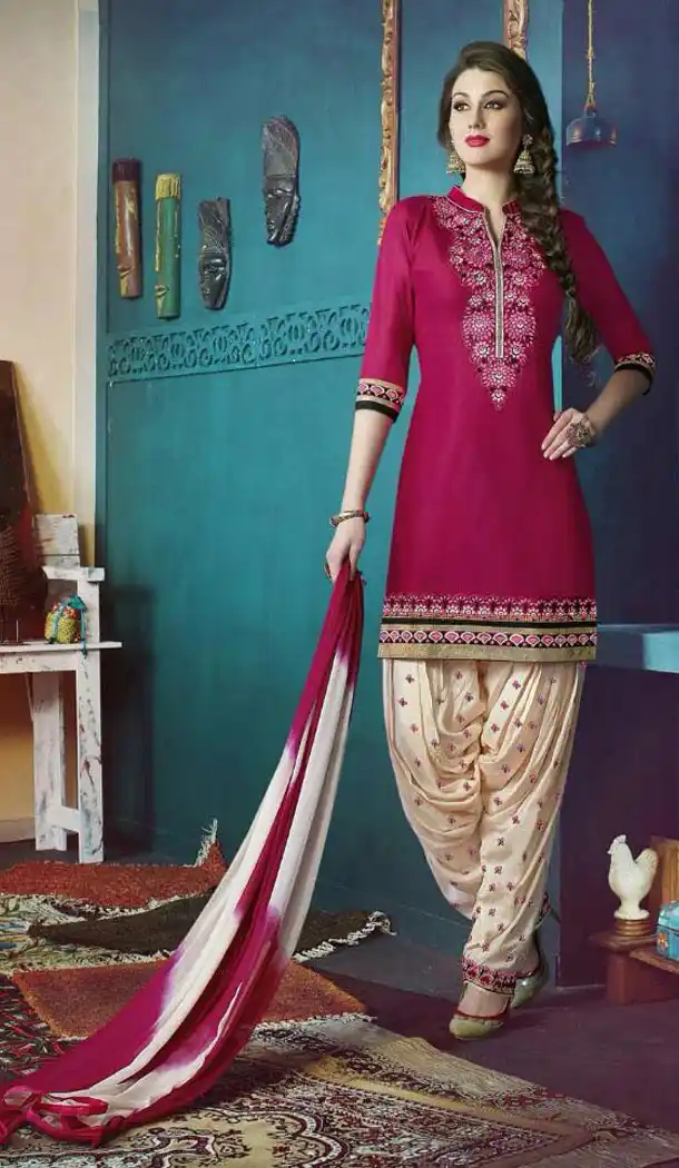 Punjabi Style Stitched Kameez with Cotton Magenta Color | FH388363573