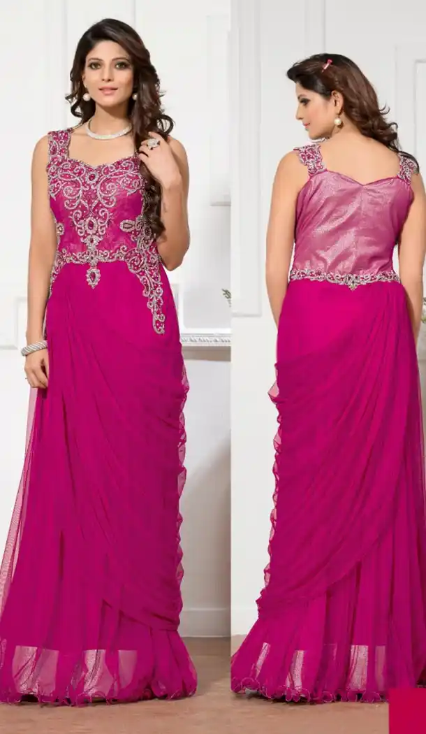 Party Wear Readymade Gown Net and Fuchsia Color | FH388663604