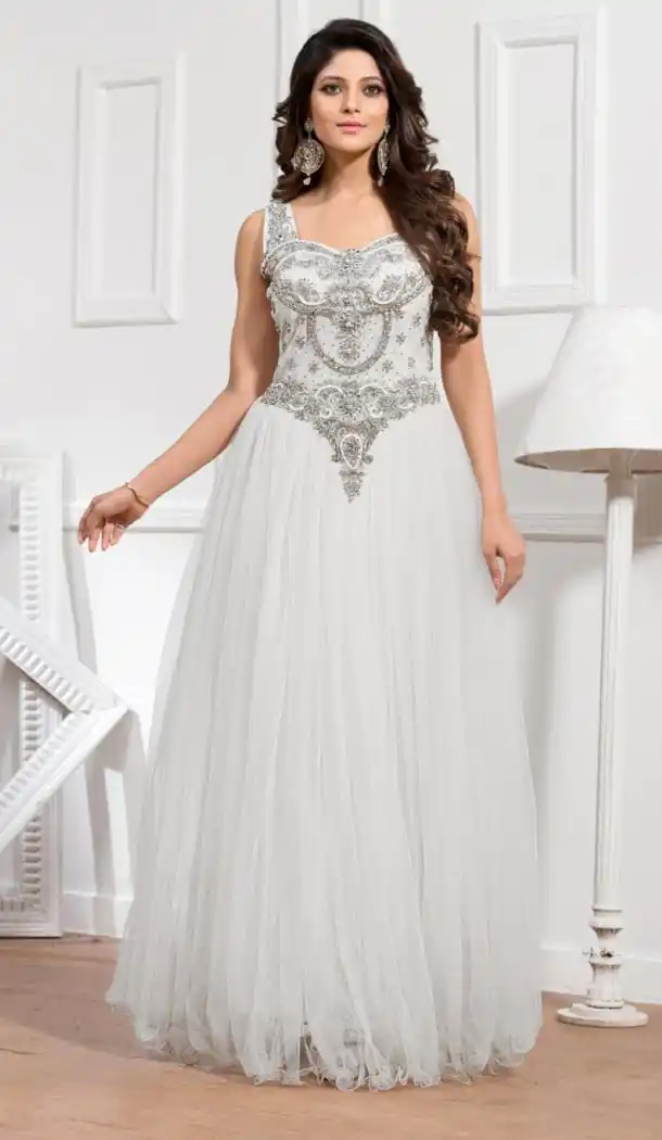 Party Wear Readymade Gown Net and White Color | FH388663605
