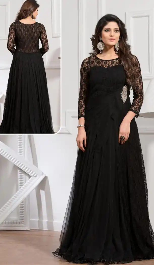 Party Wear Readymade Gown Net and Black Color | FH388663606