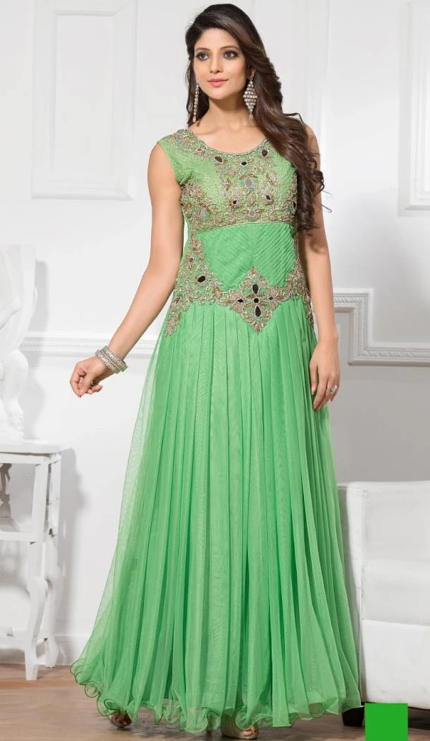Party Wear Readymade Gown Net and Mint Green Color | FH388663607
