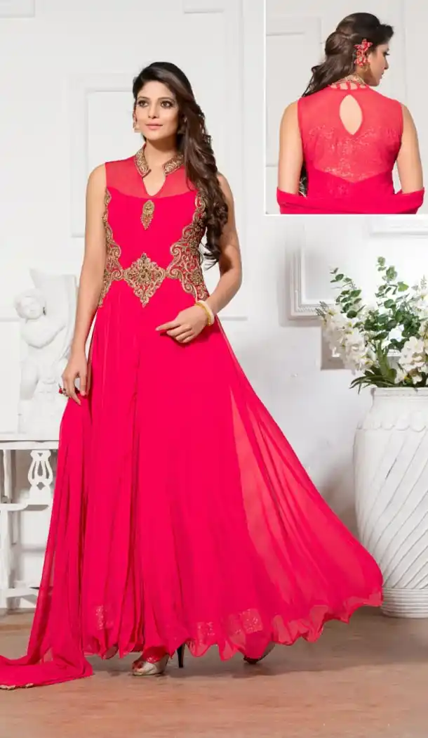 Party Wear Readymade Gown Georgette and Hot Pink Color | FH388663609