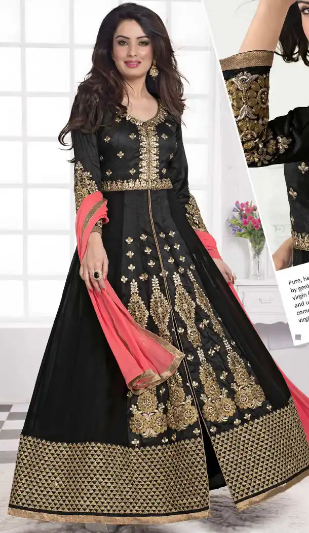 Abaya Style Long Length Churidar Kameez with Georgette and Black | FH389863824