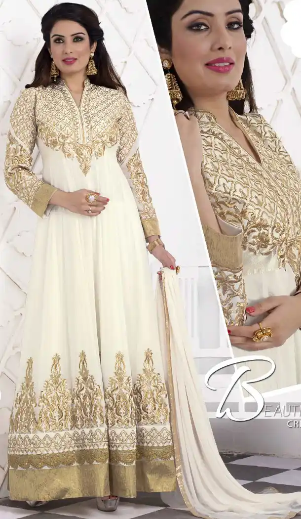 Abaya Style Long Length Churidar Kameez with Georgette and Off White | FH389863826