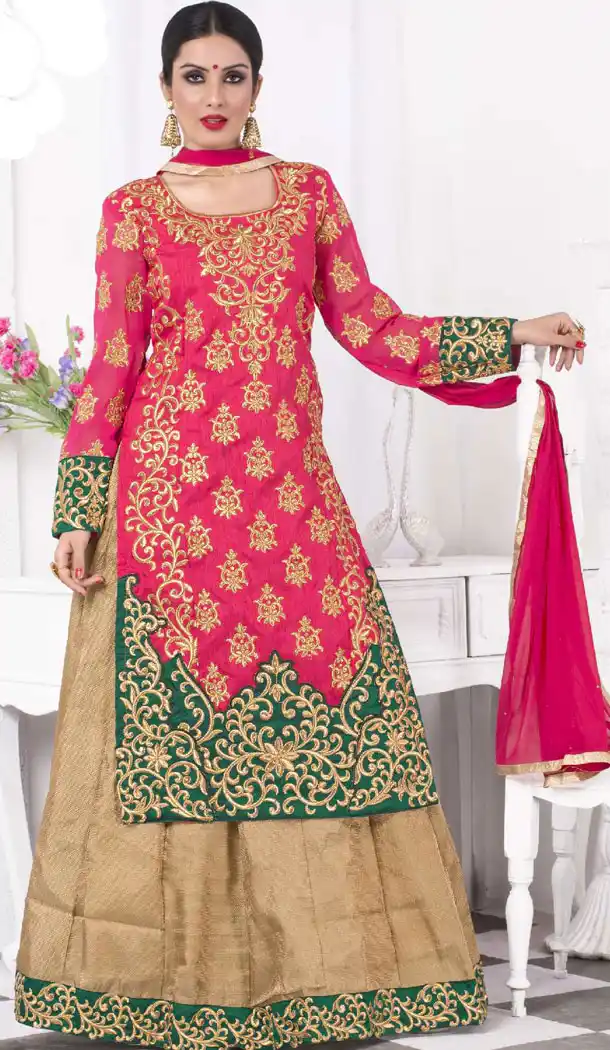 A Line Lehenga Style Brocade Tan Brown Color Lehenga Choli | FH389863827