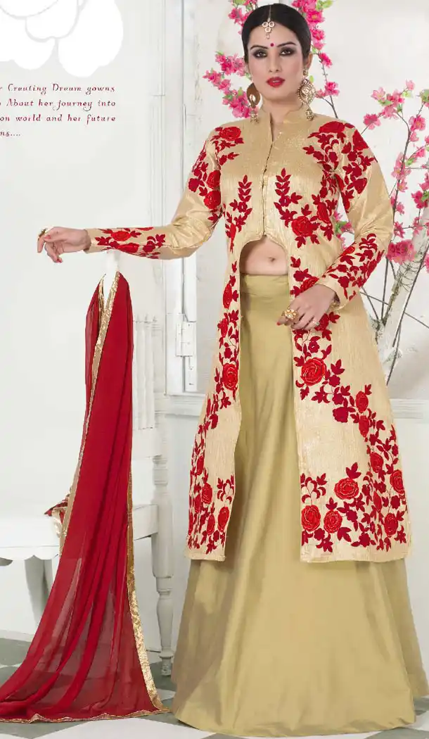 A Line Lehenga Style Silk French Beige Color Lehenga Choli | FH389863829