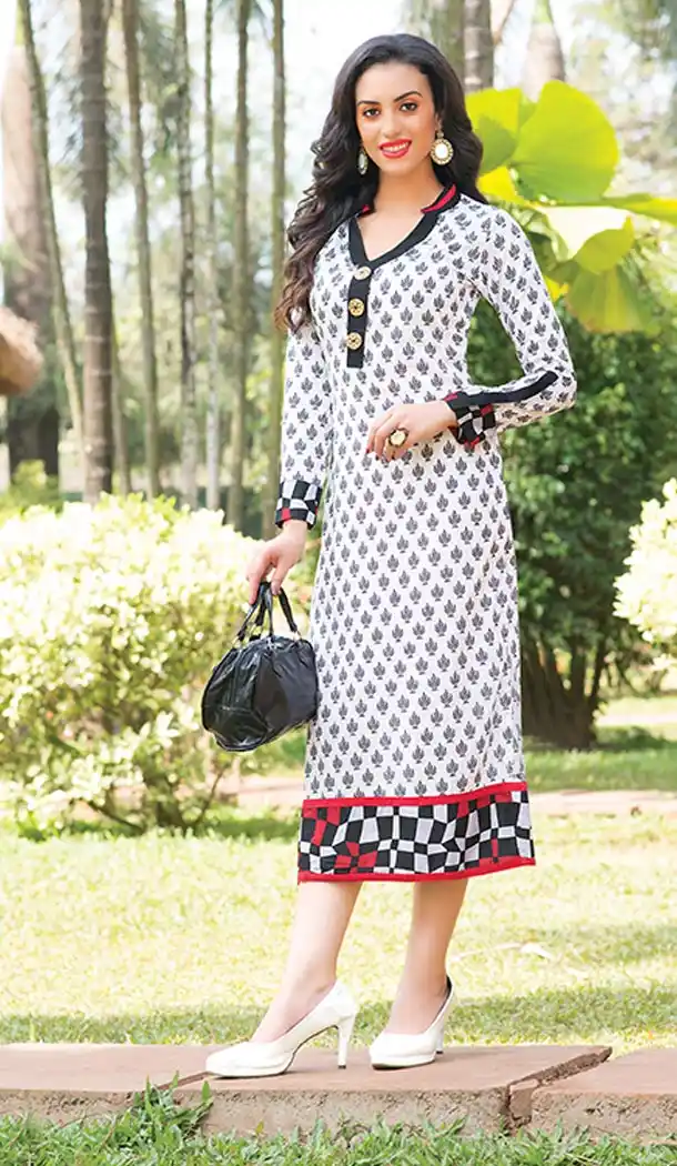 Ladies Formal Kurtis in White Color and Cotton Straight Cut Style | FH390063786