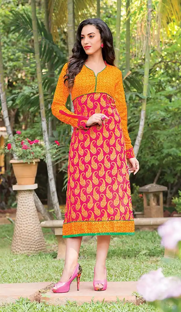 Ladies Formal Kurtis in Deep Pink Color and Cotton Straight Cut Style | FH390063791