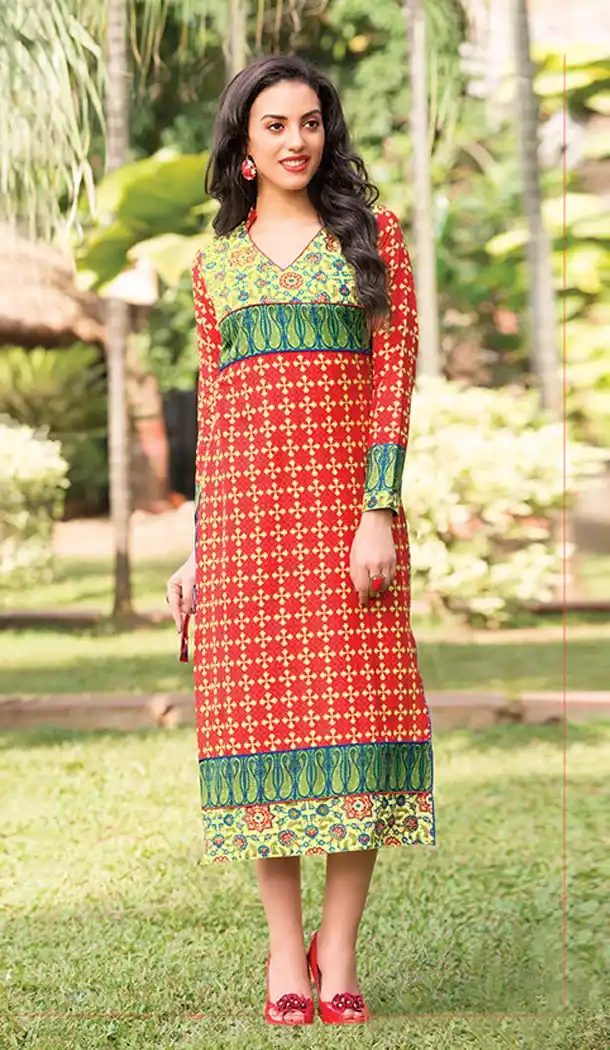 Ladies Formal Kurtis in Red Color and Cotton Straight Cut Style | FH390063793