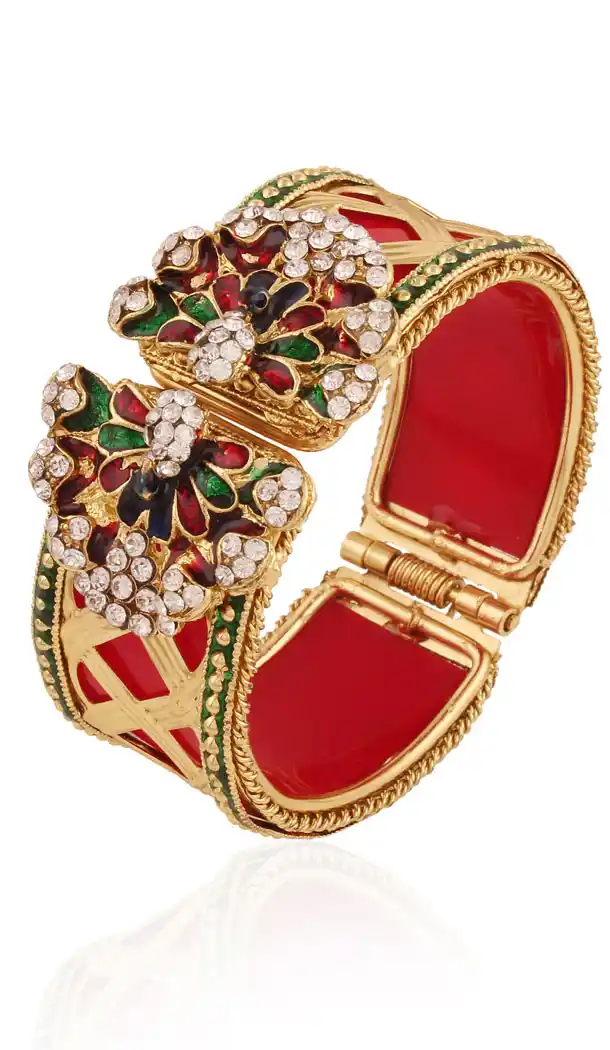 American Diamond Red,Green,Gold Color Bangles | FH390864112