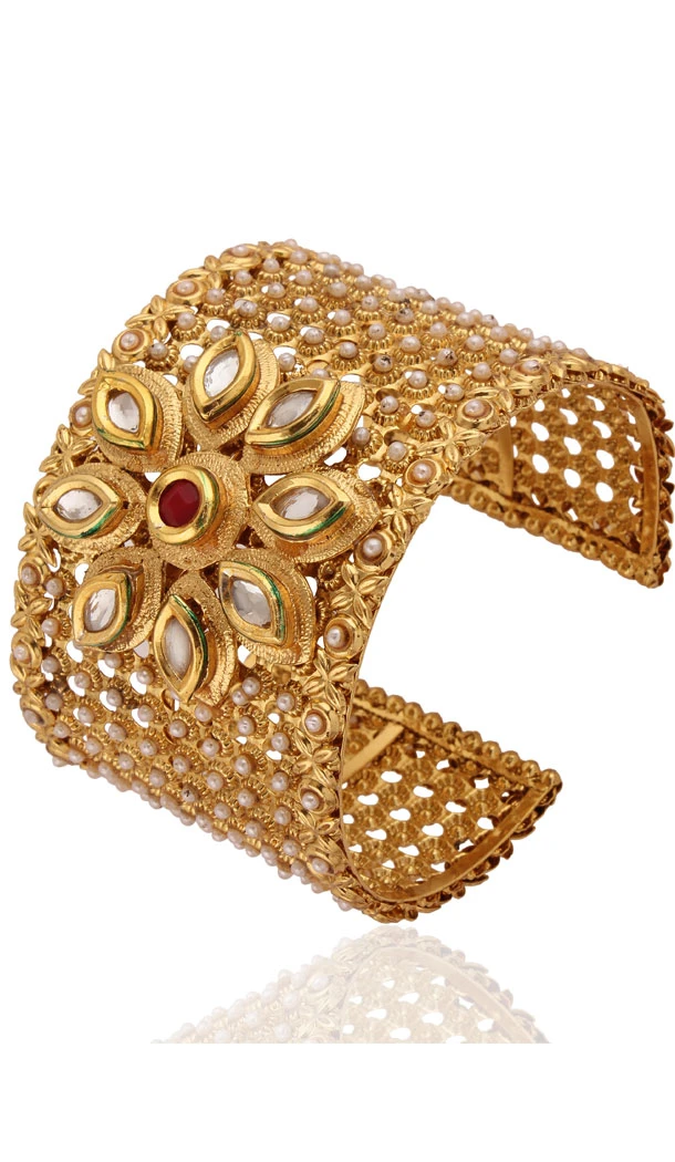 Pearls Stone Beige,Gold Color Bangles | FH390864114