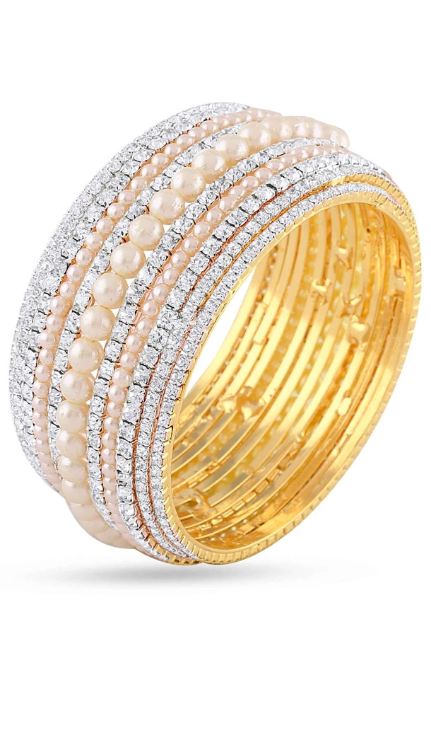 American Diamond Beige,Silver,Gold Color Bangles | FH390864118