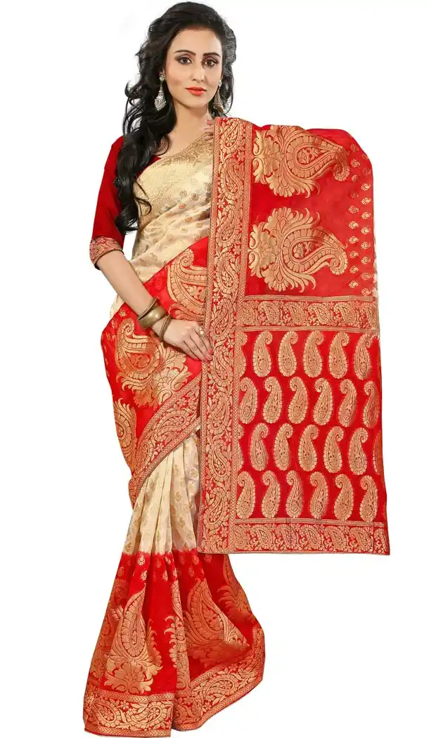 Pure Banarasi Silk Saris in Deep Scarlet Color | FH394664382
