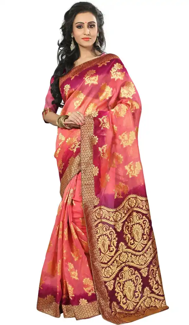 Pure Banarasi Silk Saris in Salmon Color | FH394664384