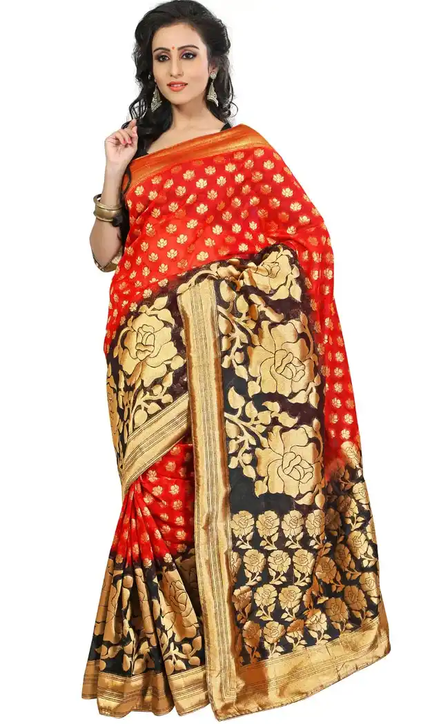 Pure Banarasi Silk Saris in Orange Color | FH394664389