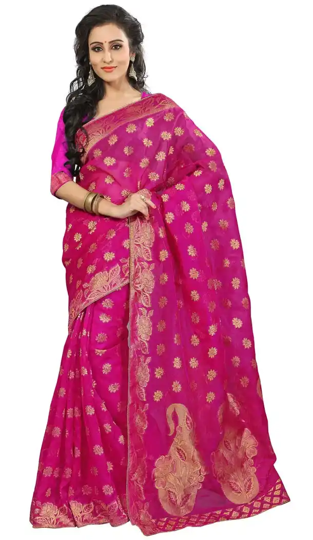Pure Banarasi Silk Saris in Deep Pink Color | FH394664391