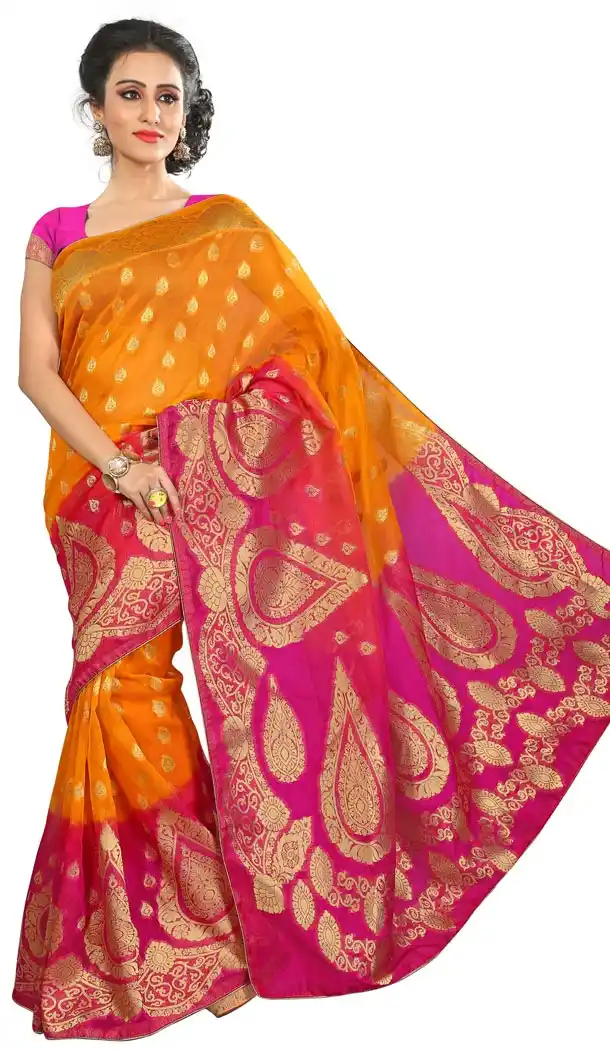 Pure Banarasi Silk Saris in Orange Color | FH394664392