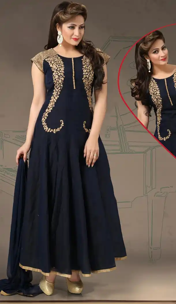 Readymade Suits Online Party Style in Navy Blue Color and Art Silk Fabric | FH395064427