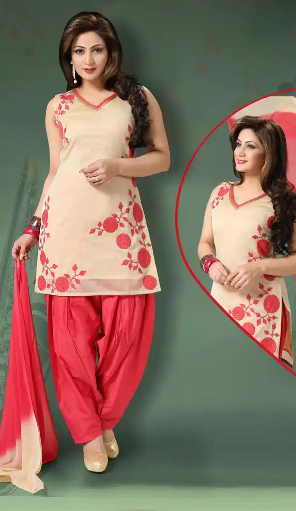 Readymade Suits Online in Beige Color and Art Silk Fabric | FH395064428