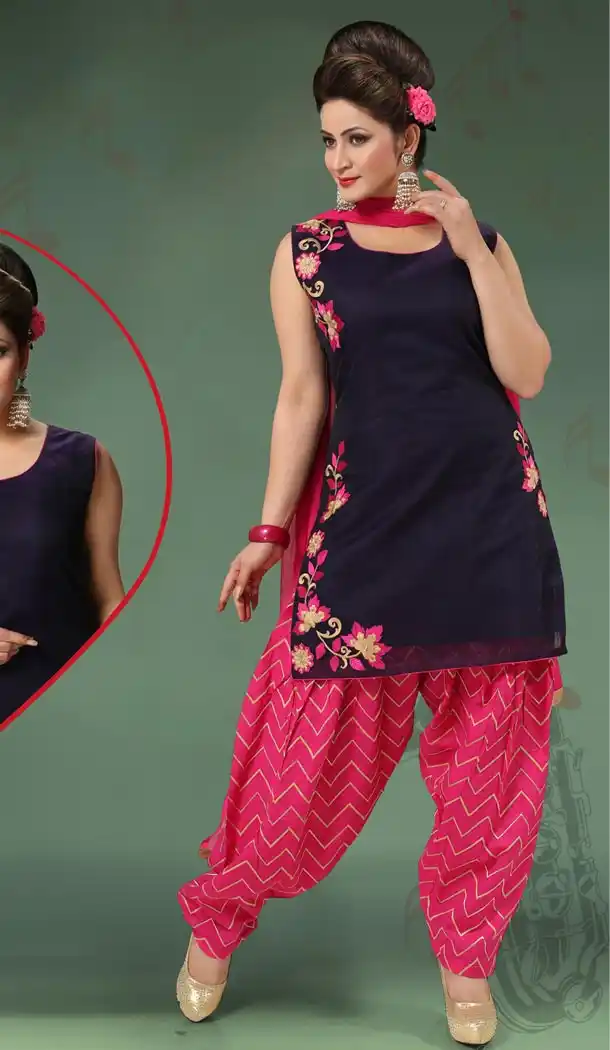 Readymade Suits Online Patiala in Navy Blue Color and Art Silk Fabric | FH395064429