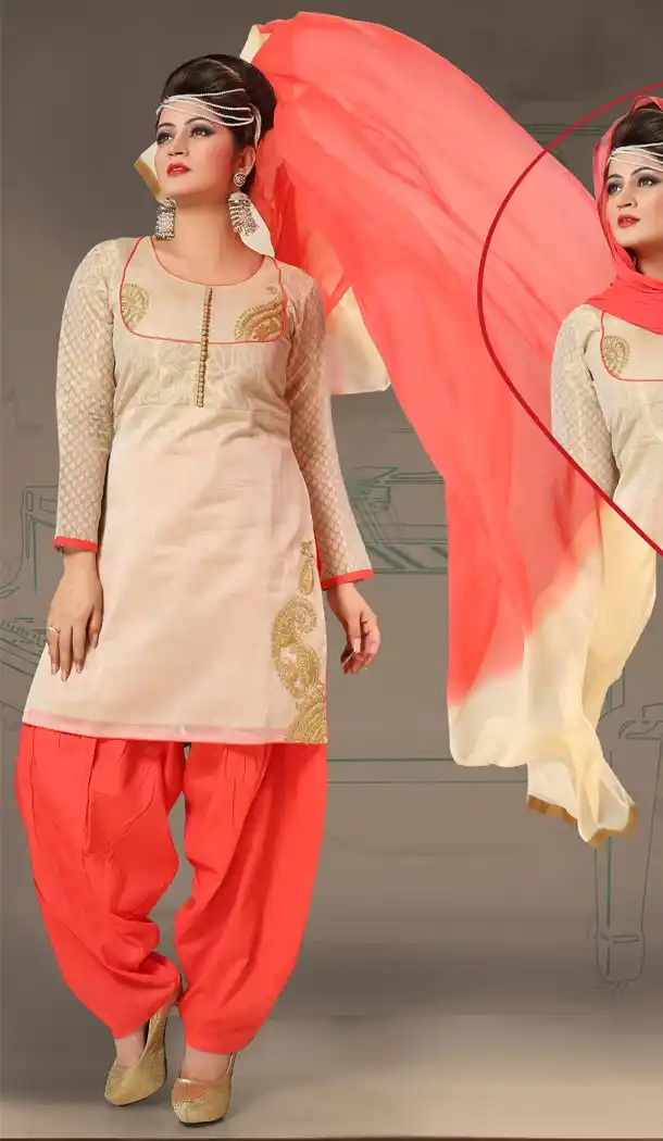Readymade Suits Online Style Patiala in Beige Color and Art Silk Fabric | FH395064430