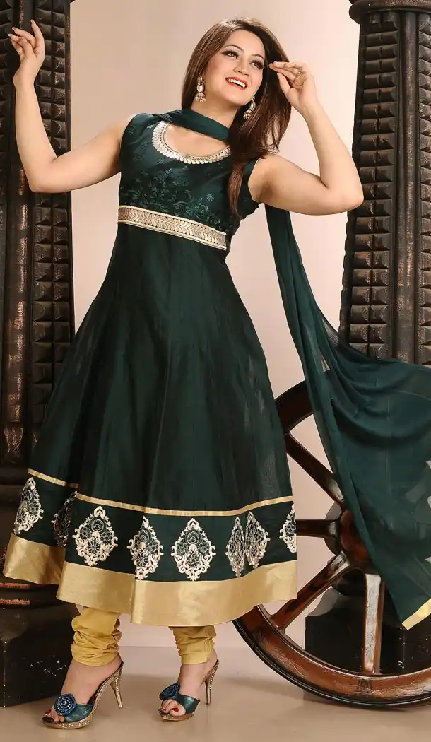 Readymade Suits Online in Bottle Green Color and Art Silk Fabric | FH395164435