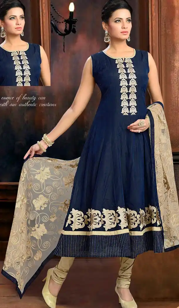 Readymade Suits Online in Anarkali Style Navy Blue Color and Art Silk Fabric | FH395164438