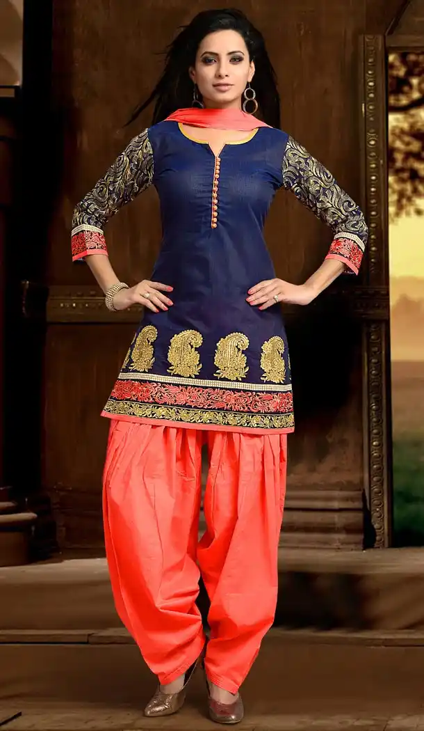 Readymade Suits Online in Patiala Style Navy Blue Color and Art Silk Fabric | FH395164440