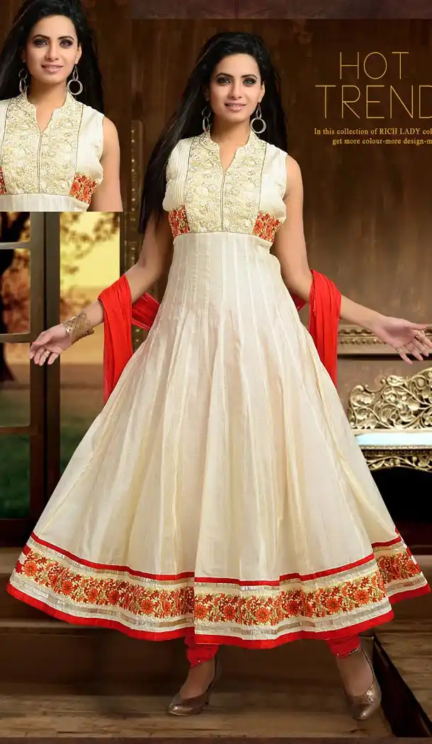 Readymade Suits Online in Off White Color and Art Silk Fabric | FH395164443