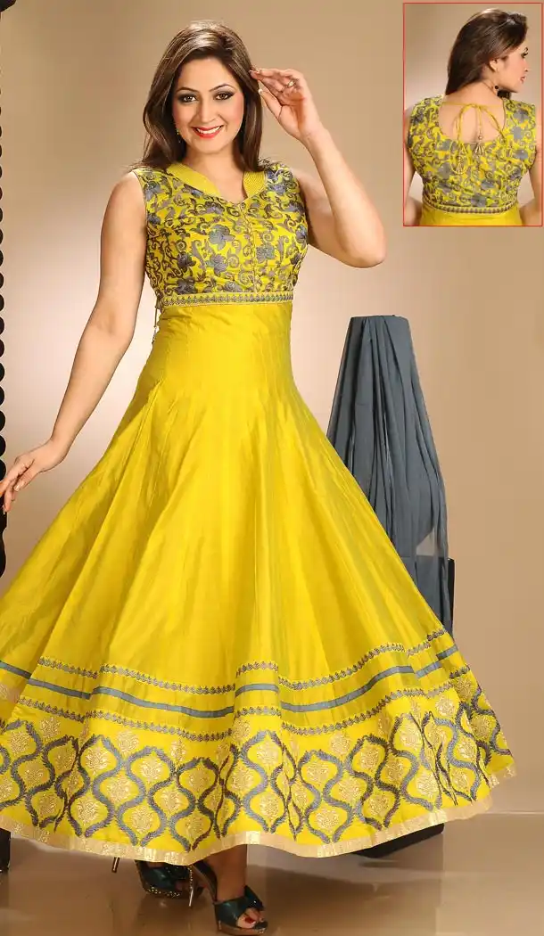 Readymade Suits Online in Yellow Color and Art Silk Fabric | FH395164444