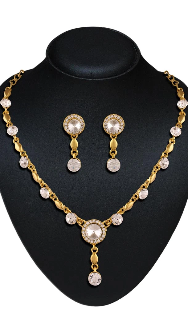 Silver and Gold Alloy Metal American Diamond Imitation Necklace Set | FH395264480
