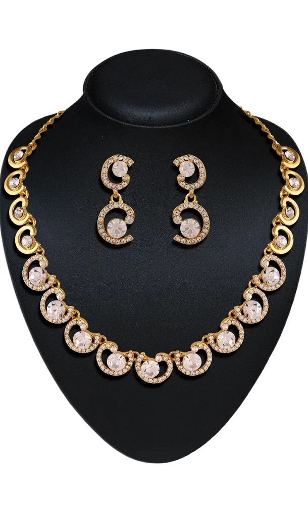 Silver and Gold Alloy Metal American Diamond Imitation Necklace Set | FH395264481