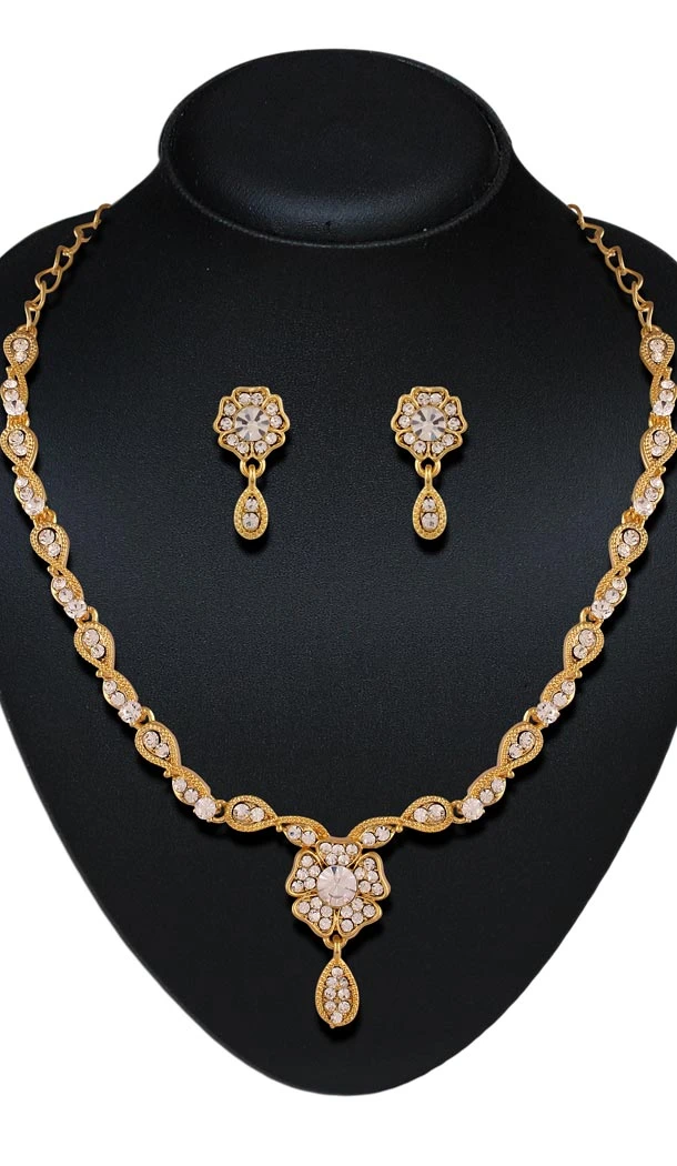 Silver and Gold Alloy Metal American Diamond Imitation Necklace Set | FH395264483