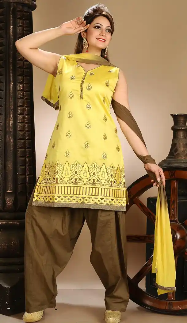 Yellow Color Art Silk Fabric Punjabi Stitched Readymade Dresses | FH395564471