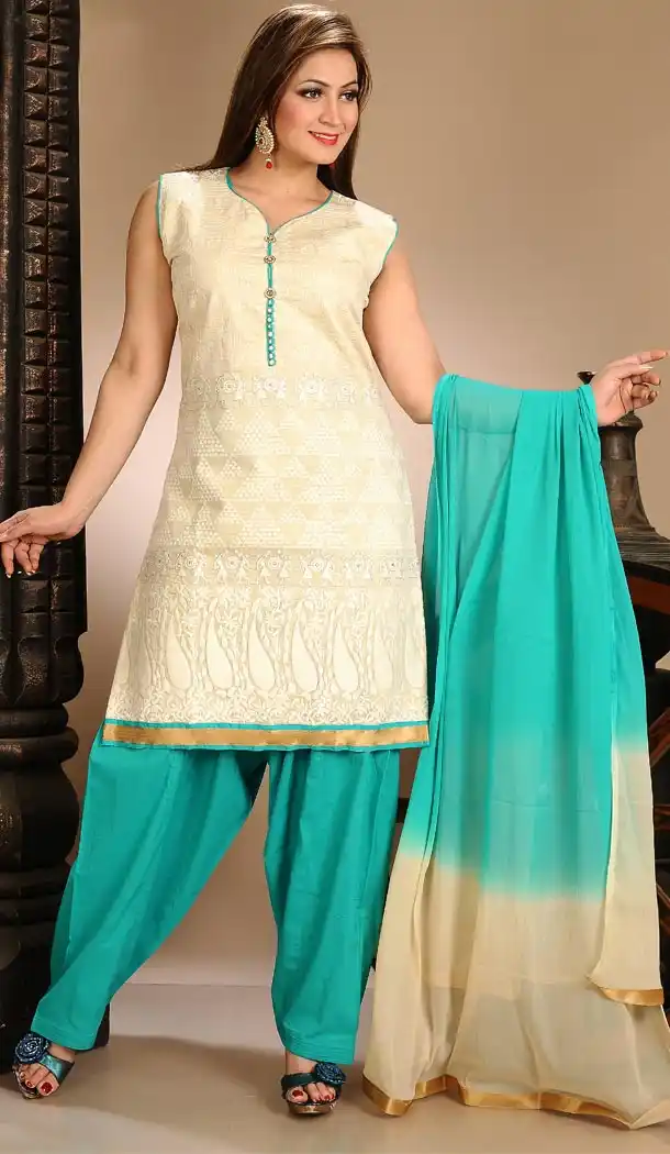 Beige Color Art Silk Fabric Punjabi Stitched Readymade Dresses | FH395564472