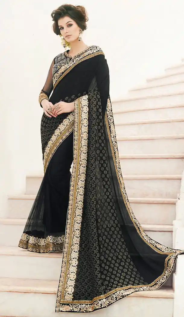 Black Color Net,Viscose Satin Designers Party Half Sarees with Stitched Blouse | FH396264551