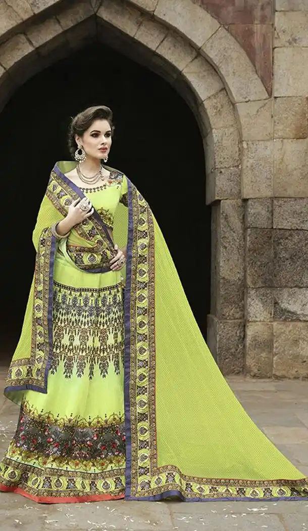 Lime Green Georgette Lehenga Online Shopping | FH396664590