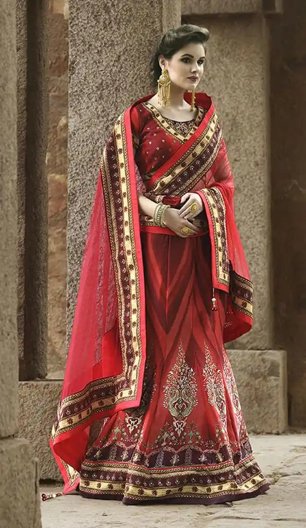 Brick Red Georgette Lehenga Online Shopping | FH396664592
