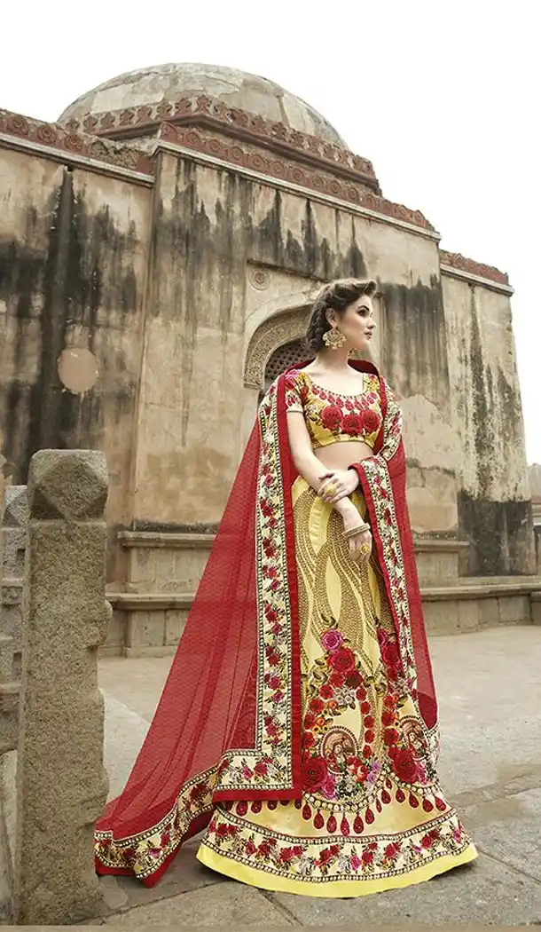 Butter Cream Georgette Lehenga Online Shopping | FH396664594