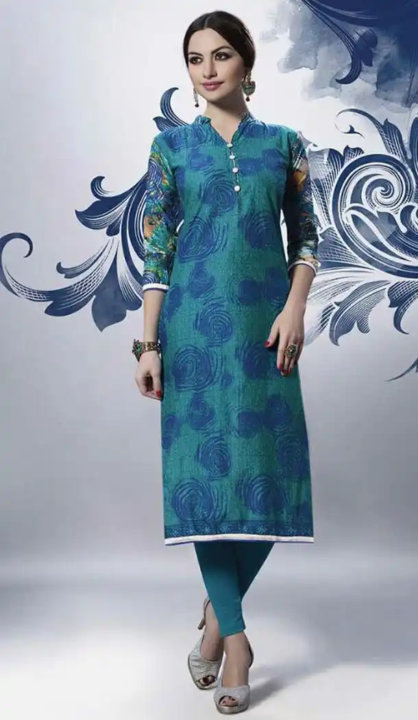 Sea Green Cotton Daily Wear Readymade Kurtis Online | FH399064808