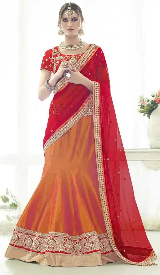 Orange Silk Lehenga Online Shopping | FH399264906