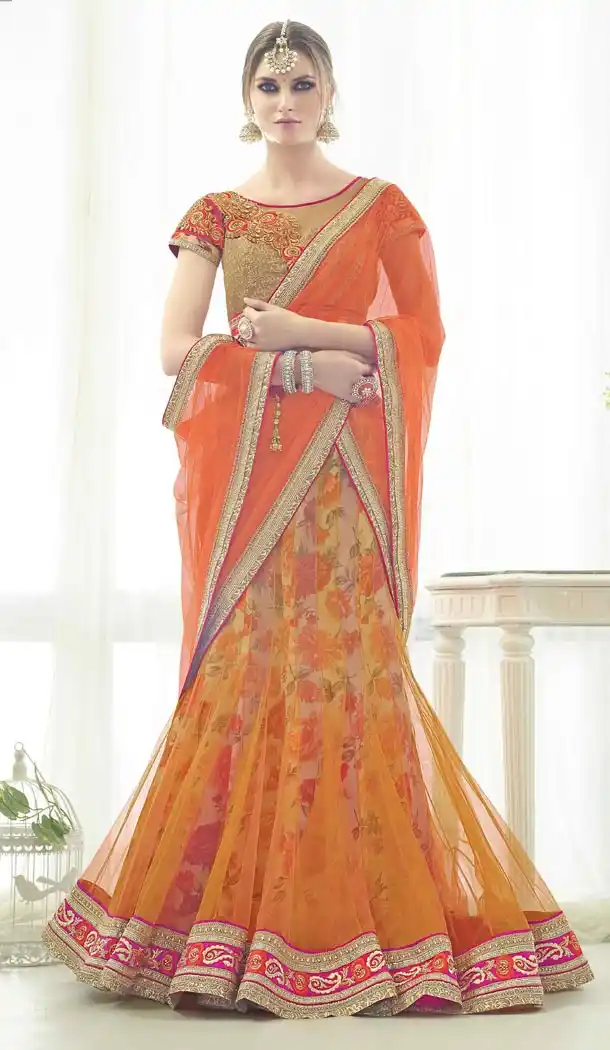 Orange Net Lehenga Online Shopping | FH399264909
