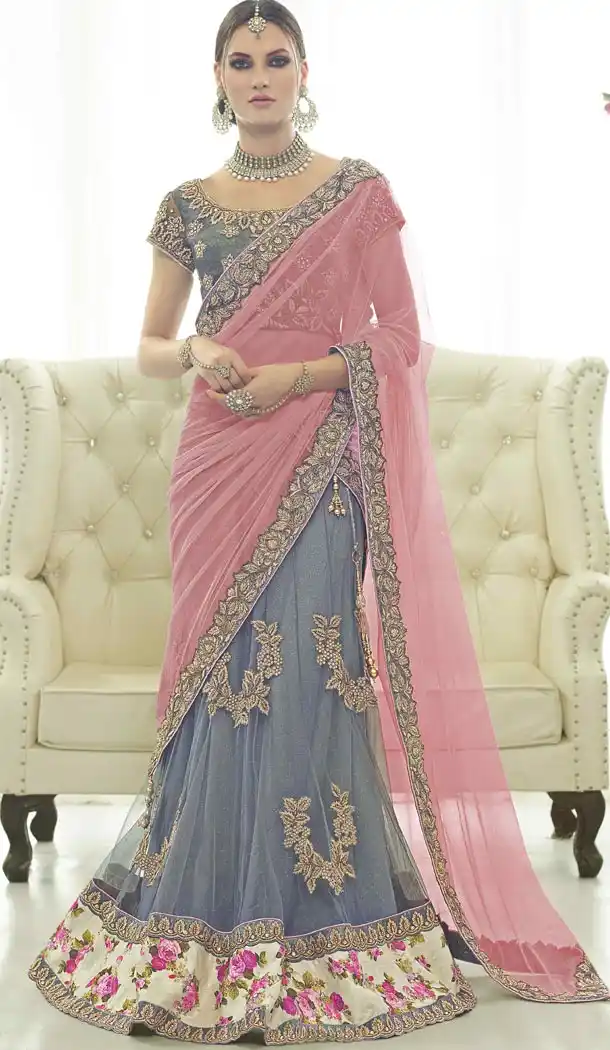 Slate Gray Net Lehenga Online Shopping | FH399264914
