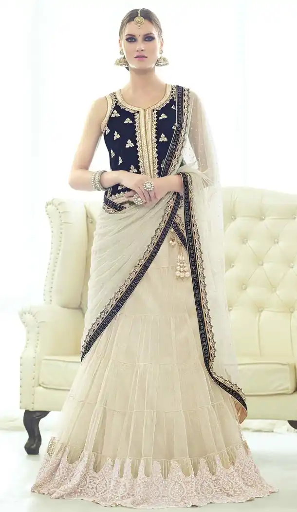 Cream Net Lehenga Online Shopping | FH399264916